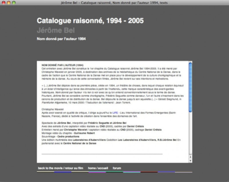 Catalogue raisonné de Jérôme Bel 1994-2005. - g.u.i.