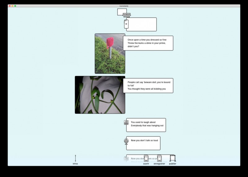 L’interface d’édition qui permet de composer simultanément le texte et image. Iconotexte - g.u.i.