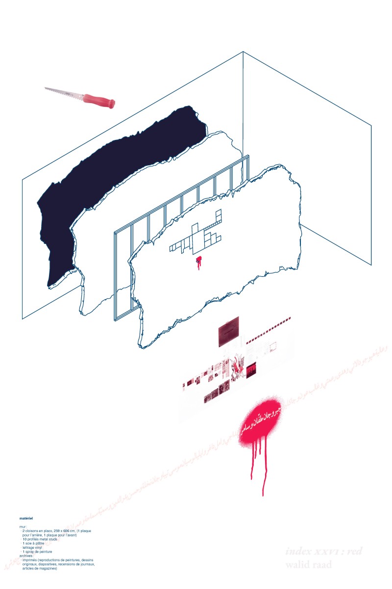 walid raad, *index xxvi : red*, 2011 On displays - g.u.i.