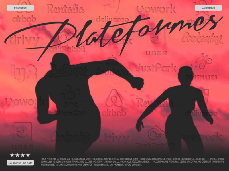 Affiche "Plateforme" réalisé en collaboration avec Pierre Vanni. Panorama des mutations du travail - g.u.i.